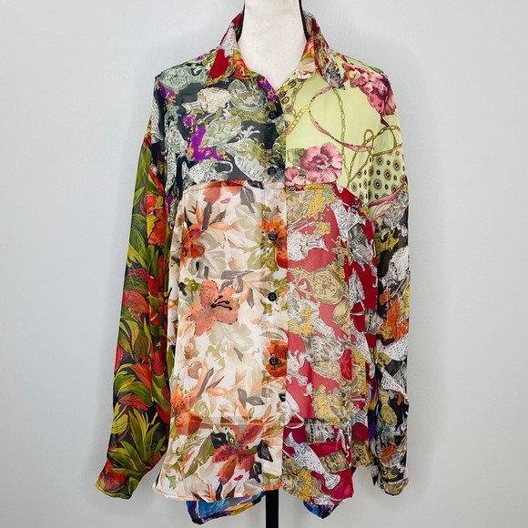 Vintage Sebatu Sheer Mixed Media Beaded High Low Top Womens Med 80s Art to Wear - Picture 2 of 12